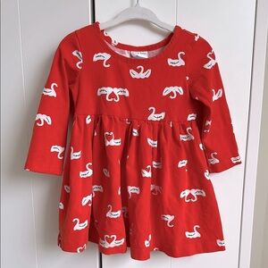 Hanna Andersson Red Swan Print Dress 18-24 Months